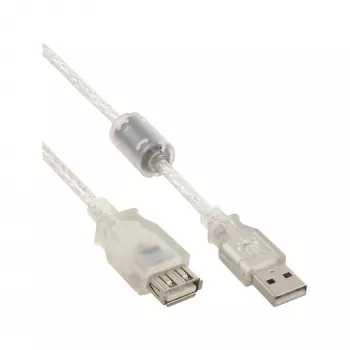 Cabo de extensão USB 2.0 InLine Type-A M/F, transparente, com ferrite, 3 m