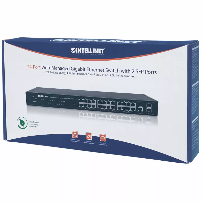 Intellinet 560917 switch Gigabit Web-Smart de 24 portas, 2x SFP, montagem em rack