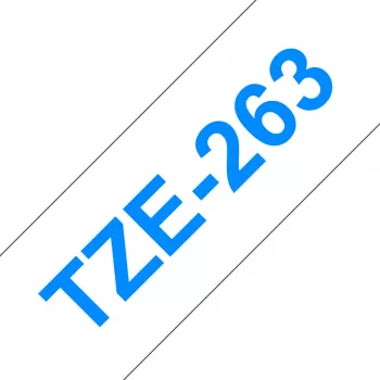 Fita de etiquetas Brother TZe263 36 mm azul sobre branco