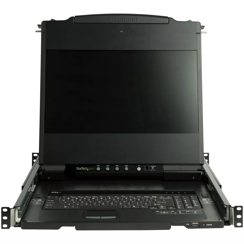 StarTech.com RKCOND17HD consola KVM para rack 1U de calha dupla, LCD de 17,3" (43,9 cm) 1920 x 1080, uma porta DVI/VGA, teclado QWERTY dos EUA, USB, cabos incluídos, 44230 MTBF, preta