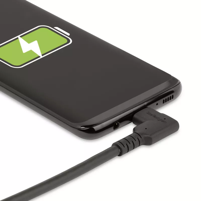 Cabo USB-C robusto em ângulo reto StarTech.com 0,9 m, USB 3.2 Gen 2 (10 Gbps), cabo de dados USB-C para C de capacidade total, 4K 60Hz modo DP Alt, 100W Power Delivery – cabo USB Type-C de 90 graus