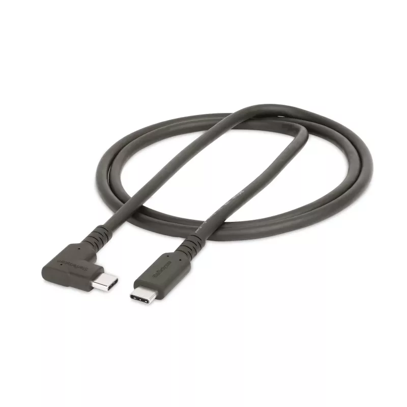 Cabo USB-C robusto em ângulo reto StarTech.com 0,9 m, USB 3.2 Gen 2 (10 Gbps), cabo de dados USB-C para C de capacidade total, 4K 60Hz modo DP Alt, 100W Power Delivery – cabo USB Type-C de 90 graus