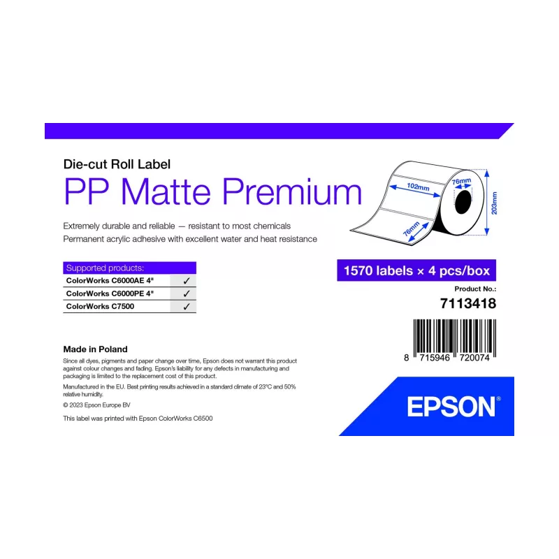 Etiqueta para impressora Epson 7113418 branco etiqueta autoadesiva para impressora