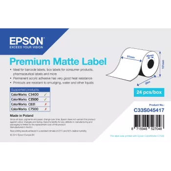 Etiqueta mate premium Epson - rolo contínuo: 51 mm x 35 m, mate, 163 g/m², 1 unid., 118 mm, 108 mm, 59 mm