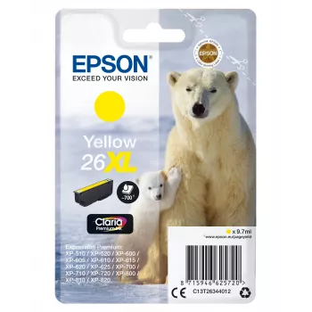 Epson Polar Bear Pacote Individual Amarelo 26XL Tinta Claria Premium, Alto Rendimento (XL), Amarelo, Tinta Pigmentada, 9,7 ml, 1 unid., 700 páginas
