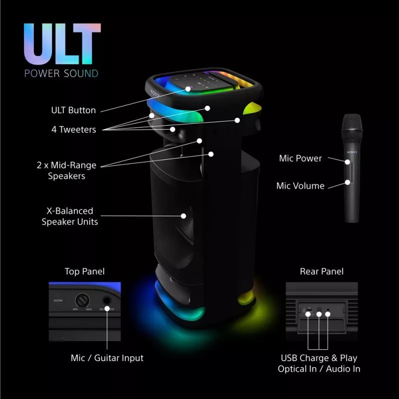 Altifalante Sony SRS-ULT1000 ULT TOWER 10 — 139 W, Bluetooth, portátil, preto