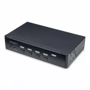 StarTech.com comutador KVM DisplayPort de 4 portas, monitor único 4K 60Hz, 6x portas USB, comutação por botão e tecla de atalho, DisplayPort 1.2, independente do sistema operativo, compatível com TAA