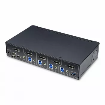StarTech.com comutador KVM DisplayPort de 4 portas, monitor único 4K 60Hz, 6x portas USB, comutação por botão e tecla de atalho, DisplayPort 1.2, independente do sistema operativo, compatível com TAA