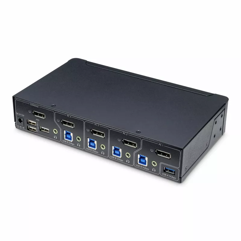 StarTech.com comutador KVM DisplayPort de 4 portas, monitor único 4K 60Hz, 6x portas USB, comutação por botão e tecla de atalho, DisplayPort 1.2, independente do sistema operativo, compatível com TAA