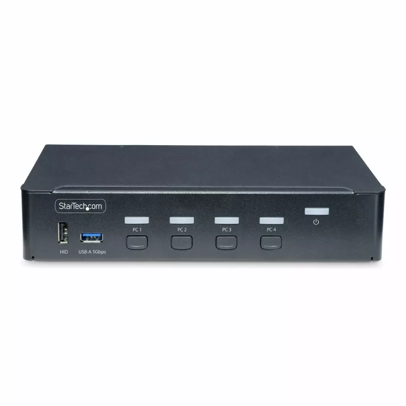 StarTech.com comutador KVM DisplayPort de 4 portas, monitor único 4K 60Hz, 6x portas USB, comutação por botão e tecla de atalho, DisplayPort 1.2, independente do sistema operativo, compatível com TAA