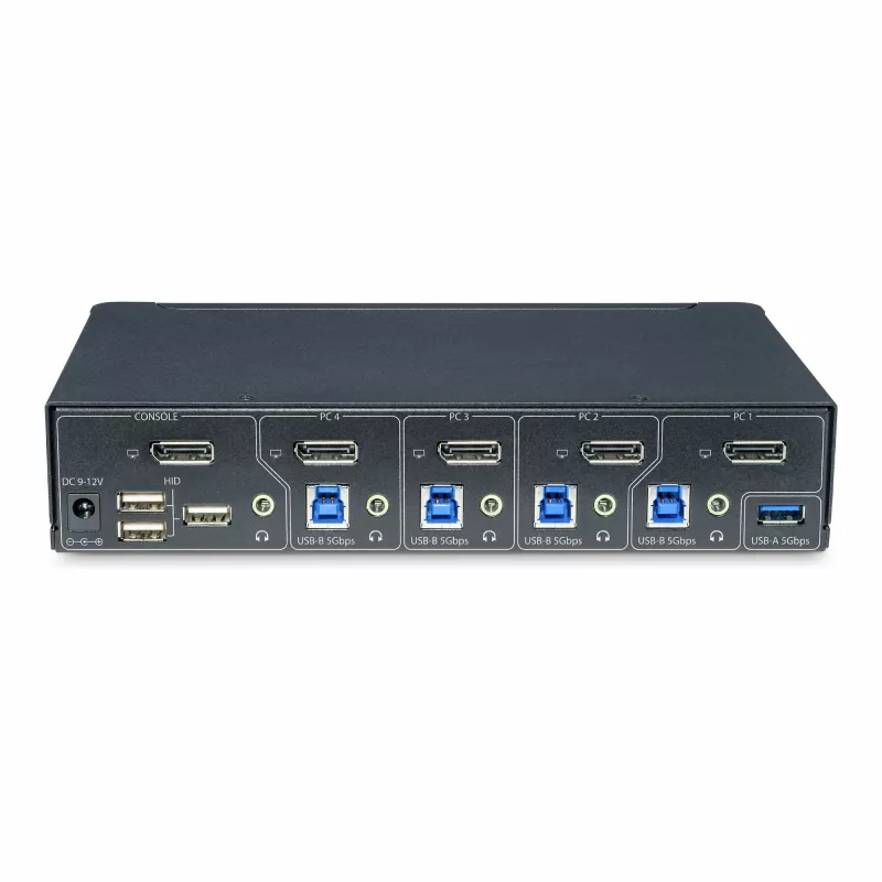 StarTech.com comutador KVM DisplayPort de 4 portas, monitor único 4K 60Hz, 6x portas USB, comutação por botão e tecla de atalho, DisplayPort 1.2, independente do sistema operativo, compatível com TAA
