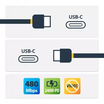 Cabo de carregamento USB-C StarTech.com 4m branco, cabo USB-C certificado USB-IF, 240W PD EPR, cabo de carregamento para portátil USB 2.0 Type-C, cabo de transferência de dados USB-C, revestimento TPE