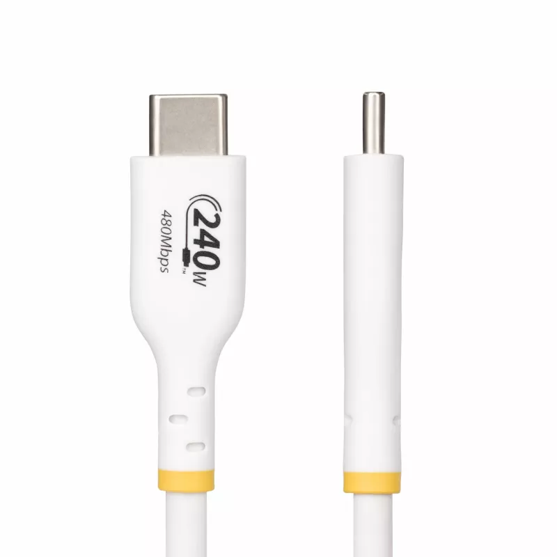Cabo de carregamento USB-C StarTech.com 4m branco, cabo USB-C certificado USB-IF, 240W PD EPR, cabo de carregamento para portátil USB 2.0 Type-C, cabo de transferência de dados USB-C, revestimento TPE
