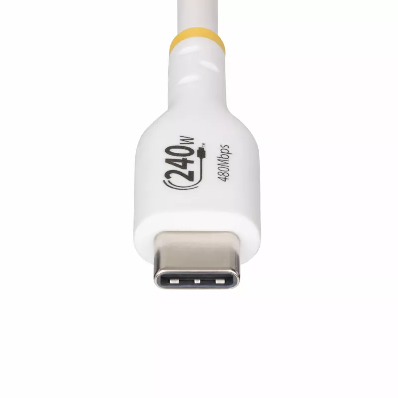 Cabo de carregamento USB-C StarTech.com 4m branco, cabo USB-C certificado USB-IF, 240W PD EPR, cabo de carregamento para portátil USB 2.0 Type-C, cabo de transferência de dados USB-C, revestimento TPE