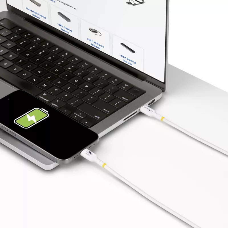 Cabo de carregamento USB-C StarTech.com 4m branco, cabo USB-C certificado USB-IF, 240W PD EPR, cabo de carregamento para portátil USB 2.0 Type-C, cabo de transferência de dados USB-C, revestimento TPE