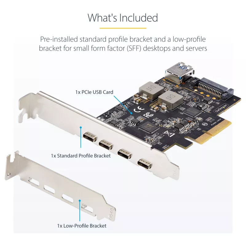 Placa PCIe USB de 5 portas StarTech.com, USB 3.2 10 Gbit/s, placa PCI Express com 4 portas USB-C, 1 porta USB-A interna, placa controladora USB PCIe, Windows/macOS/Linux