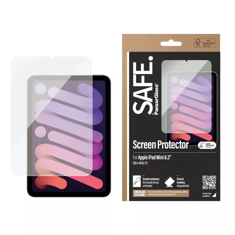 PanzerGlass SAFE. SAFE95854 protetor de ecrã para iPad mini 8,3", ajuste ultralargo, vidro temperado
