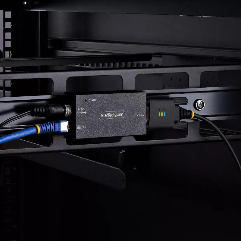 Adaptador série para Ethernet de 1 porta StarTech.com, servidor de dispositivos série IP PoE 802.3af para dispositivos RS232 remotos, montagem em parede/calha DIN, conversor RJ45 LAN para DB9 série, TAA