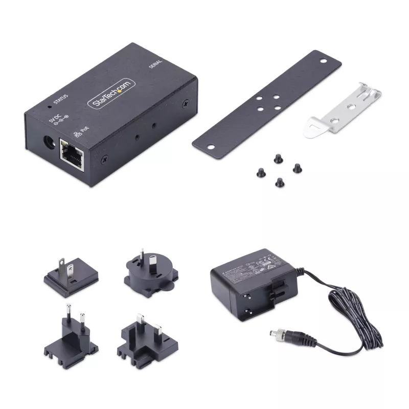 Adaptador série para Ethernet de 1 porta StarTech.com, servidor de dispositivos série IP PoE 802.3af para dispositivos RS232 remotos, montagem em parede/calha DIN, conversor RJ45 LAN para DB9 série, TAA