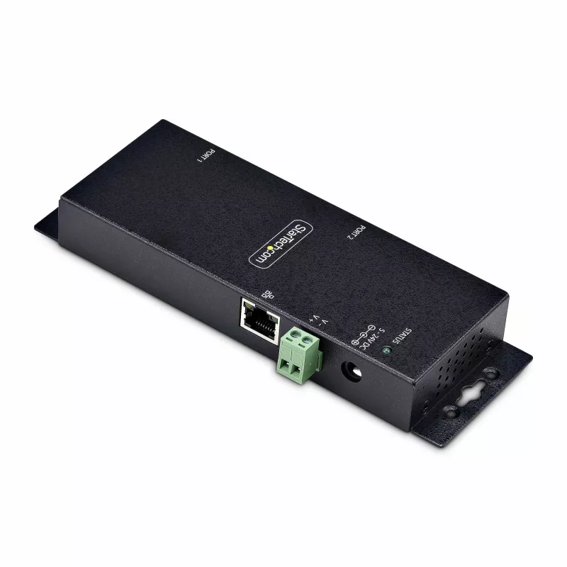 Adaptador série para Ethernet de 2 portas StarTech.com, servidor de dispositivos série IP para dispositivos RS232 remotos, montagem em parede/calha DIN, caixa metálica, conversor RJ45 LAN para DB9 série