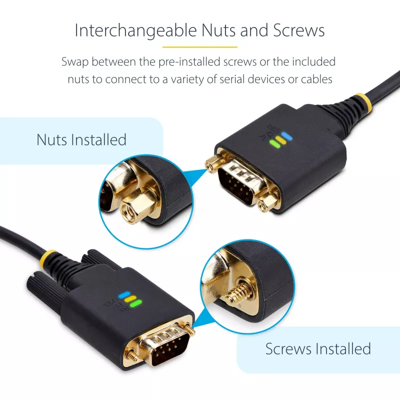 Cabo adaptador StarTech.com 2m USB para serial, retenção COM, parafusos/porcas substituíveis, USB-A para DB9 RS232, CI FTDI, proteção ESD, Windows/macOS/Linux