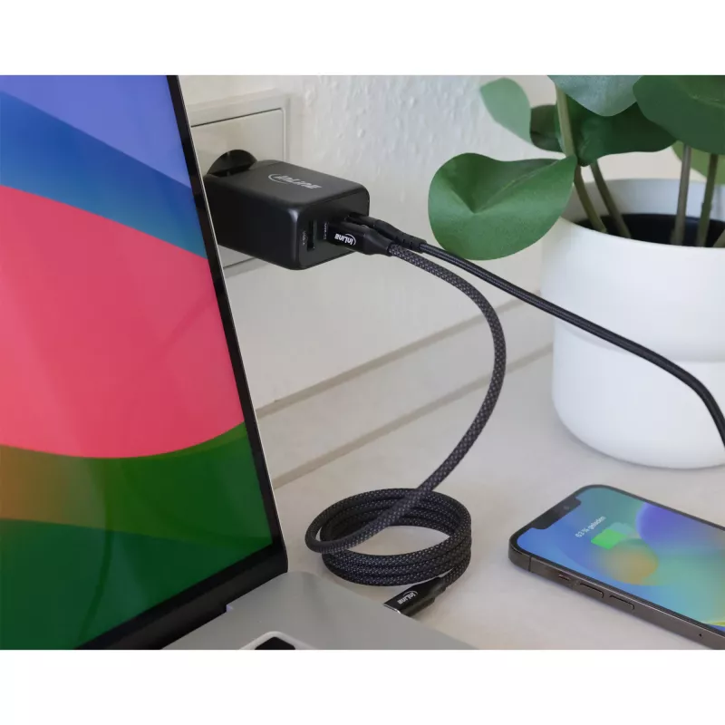 Fonte de alimentação InLine USB PD, carregador GaN, 3 portas, Dual USB-C + USB-A, 65W