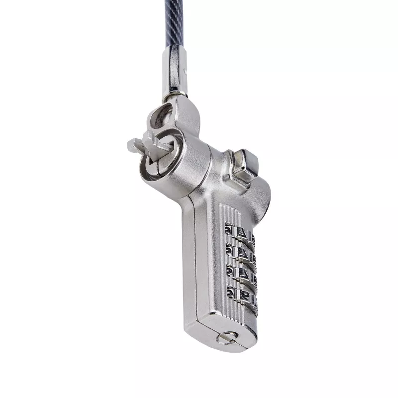 StarTech.com UNIVCS-LAPTOP-LOCK cadeado de cabo universal para portátil, 2 m, de combinação com número de série, Noble Wedge/Nano/K-Slot, preto/prateado, TAA