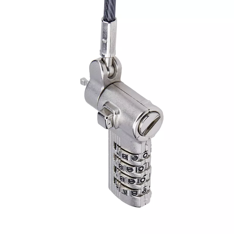 StarTech.com UNIVCS-LAPTOP-LOCK cadeado de cabo universal para portátil, 2 m, de combinação com número de série, Noble Wedge/Nano/K-Slot, preto/prateado, TAA