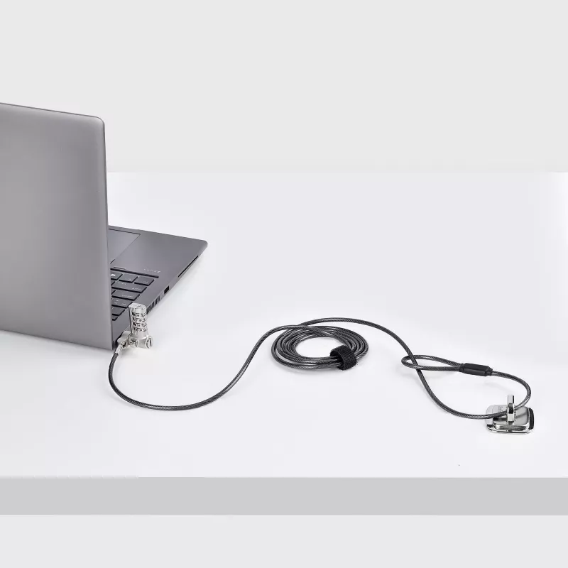 StarTech.com UNIVCS-LAPTOP-LOCK cadeado de cabo universal para portátil, 2 m, de combinação com número de série, Noble Wedge/Nano/K-Slot, preto/prateado, TAA