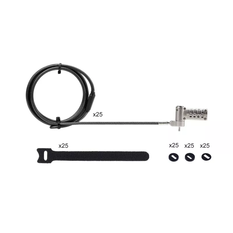 StarTech.com UNIVCS-LAPTOP-LOCK cadeado de cabo universal para portátil, 2 m, de combinação com número de série, Noble Wedge/Nano/K-Slot, preto/prateado, TAA