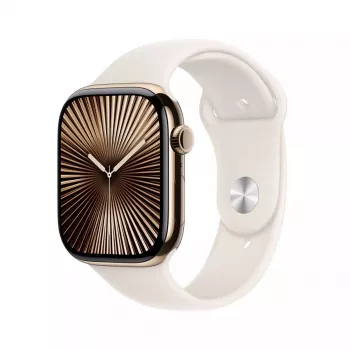 Smartwatch Apple Watch Series 10 GPS + Cellular 46mm caixa de titânio dourado bracelete desportiva Starlight M/L