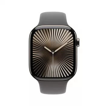 Smartwatch Apple Watch Series 10 GPS + Cellular 46mm caixa de titânio natural bracelete desportiva Stone Grey S/M