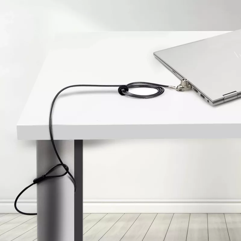StarTech.com fecho fino compatível com ranhura Noble Wedge®, cabo de segurança 1,5 m, proteção antifurto de secretária para portátil/notebook, cabo de aço resistente a cortes, fecho de chave