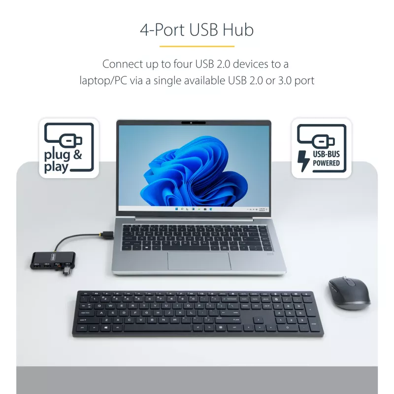 StarTech.com ST4200MINI2-USB-HUB Hub de interfaces USB 2.0 480 Mbit/s preto