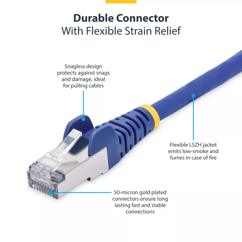 Cabo Ethernet CAT8 StarTech.com 50 cm azul, RJ45 sem patilha, 25G/40G, 2000 MHz, 100 W PoE++, S/FTP, 26AWG cobre puro estanhado, LSZH, cabo de rede blindado com alívio de tensão, testado individualmente
