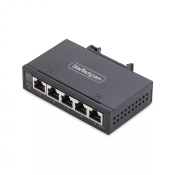 StarTech.com switch de rede industrial não gerido de 5 portas, Ethernet 100/1000, montagem em calha DIN/parede, switch Gigabit robusto IP30, -40 °F a 167 °F, 9–60 V DC, compatível com TAA