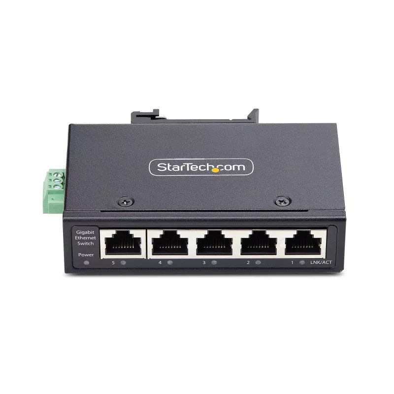 StarTech.com I51G-ETHERNET-SWITCH switch Gigabit Ethernet industrial não gerido de 5 portas, 10/100/1000, calha DIN/montagem na parede, IP30, -40 a 75 °C (-40–167 °F), DC, TAA