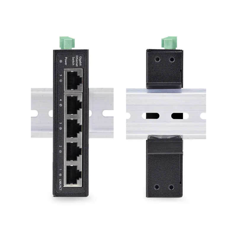 StarTech.com I51G-ETHERNET-SWITCH switch Gigabit Ethernet industrial não gerido de 5 portas, 10/100/1000, calha DIN/montagem na parede, IP30, -40 a 75 °C (-40–167 °F), DC, TAA
