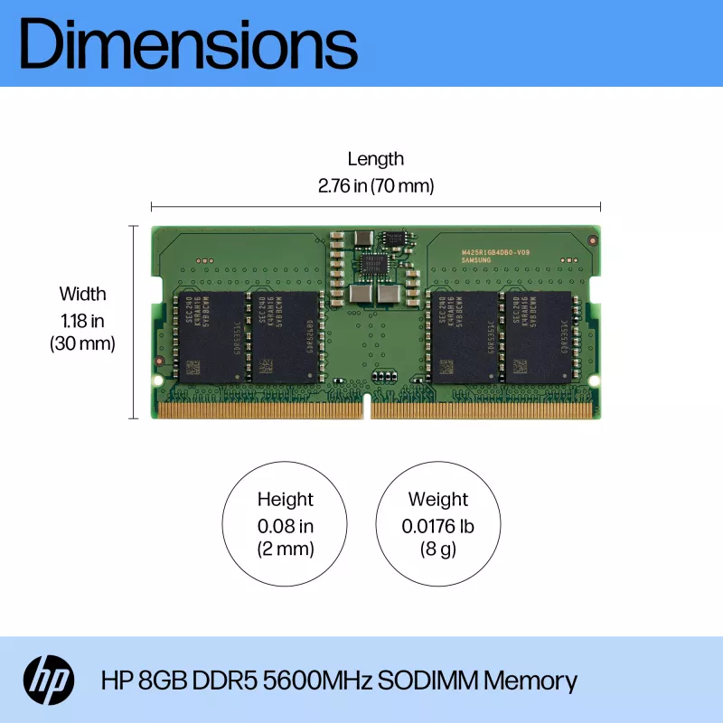 Memória HP 8GB DDR5 5600 SODIMM, 8 GB, 1 x 8 GB, DDR5, SO-DIMM de 262 pinos