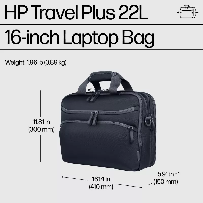 Mala para portátil HP Travel Plus 22L pasta 16 polegadas monocromático
