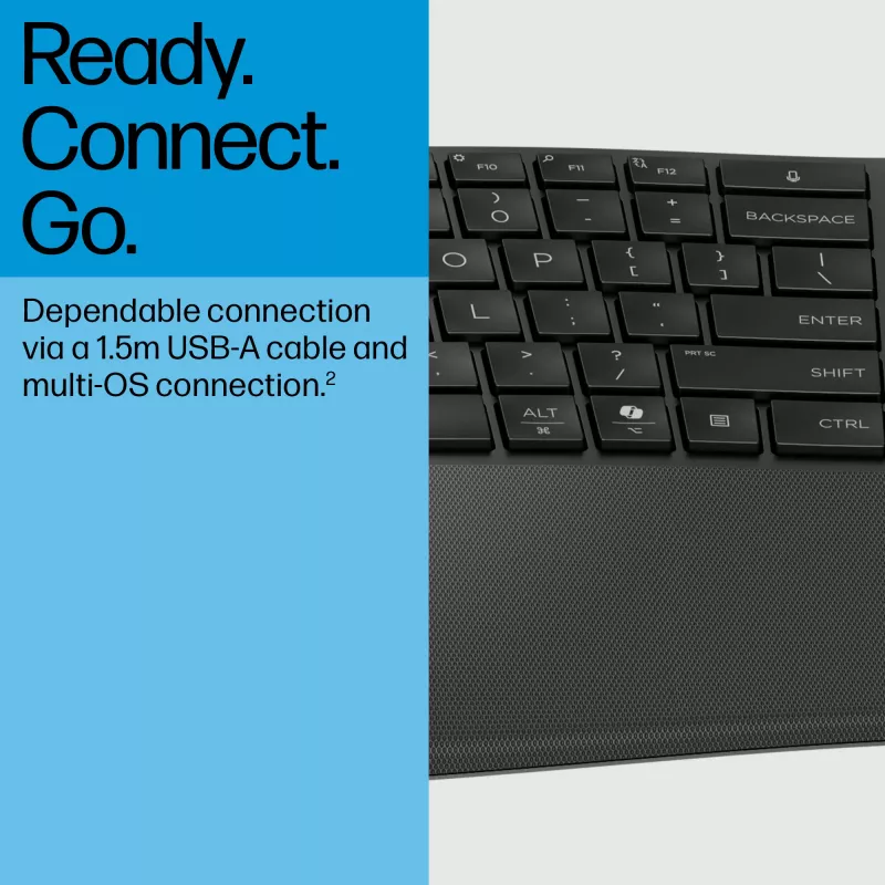 Teclado com fios HP 485 Comfort tamanho completo USB membrana com apoio de pulsos