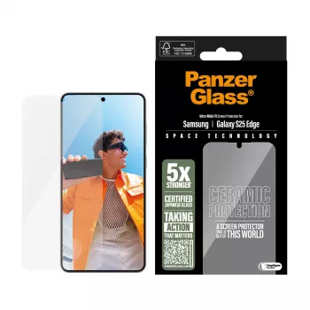 Proteção de ecrã cerâmica PanzerGlass ® Samsung S25 Edge | Ultra-Wide Fit com EasyAligner