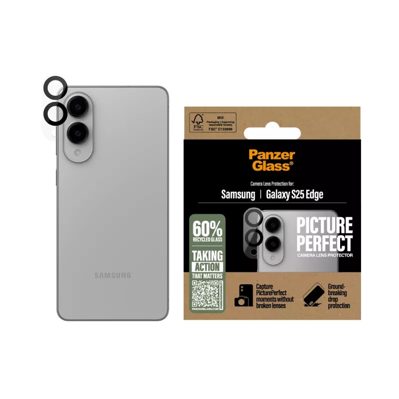 Proteção da lente da câmara PanzerGlass Samsung Galaxy S25 Edge resistente a riscos e choques