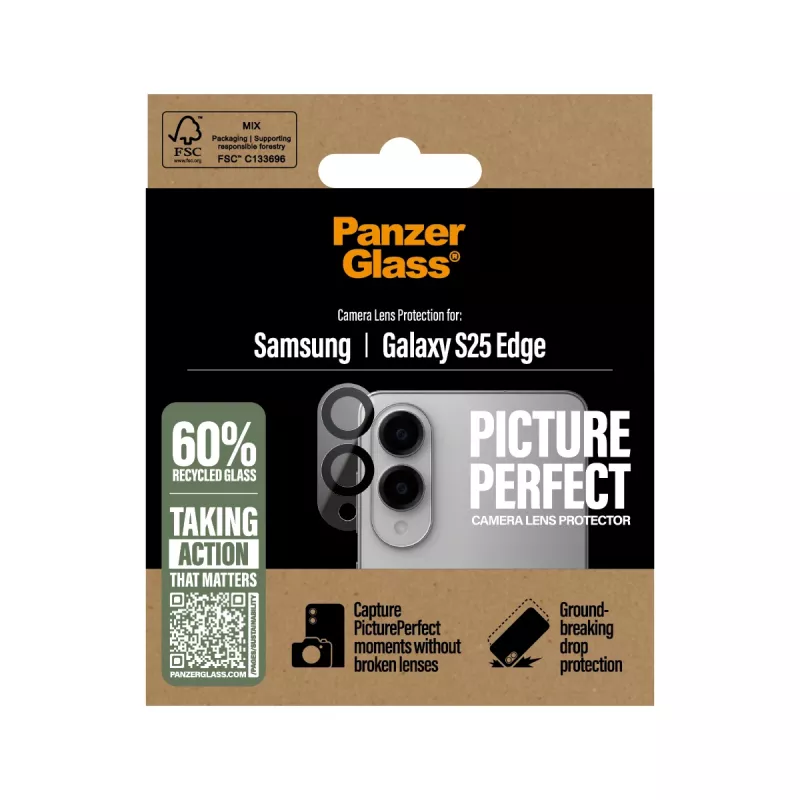 Proteção da lente da câmara PanzerGlass Samsung Galaxy S25 Edge resistente a riscos e choques