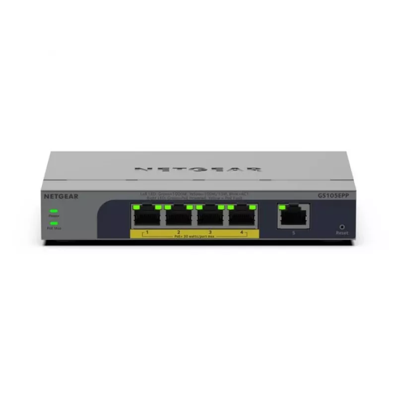 NETGEAR GS105EPP Gigabit Ethernet não gerido (10/100/1000) Power over Ethernet (PoE) montagem em secretária/parede cinzento