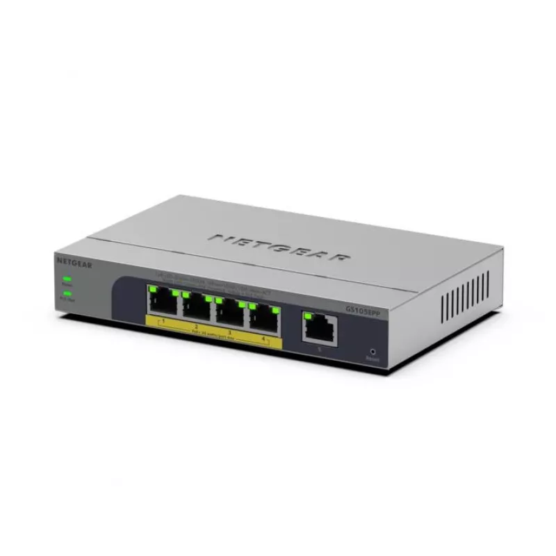 NETGEAR GS105EPP Gigabit Ethernet não gerido (10/100/1000) Power over Ethernet (PoE) montagem em secretária/parede cinzento