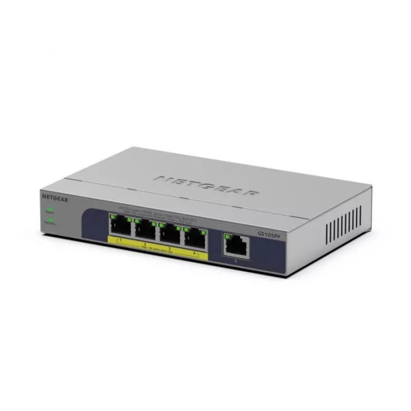 NETGEAR GS105PP Gigabit Ethernet não gerido (10/100/1000) Power over Ethernet (PoE) montagem em secretária/parede cinzento