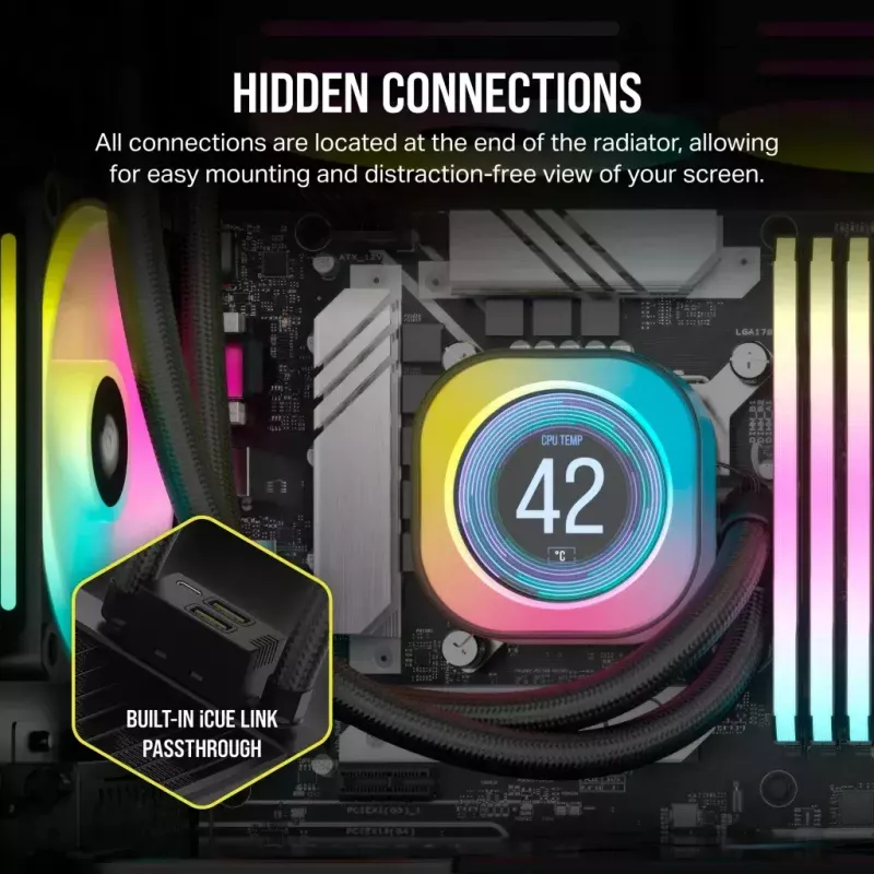 Corsair iCUE LINK H100i LCD RGB refrigeração líquida AIO para CPU, 240 mm