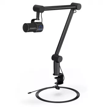Microfone para PC ENDORFY Solum Studio — USB com fios, 24 bits/96 kHz, 20–20000 Hz, suporte de mesa ajustável, controlos táteis, saída para auscultadores, preto