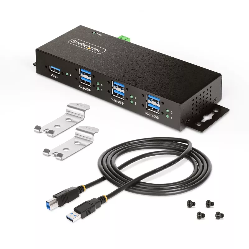 Hub de interfaces StarTech.com 5G7AINDRM-USB-A-HUB USB 3.2 Gen 1 (3.1 Gen 1) Type-B 5000 Mbit/s preto